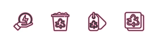 Setzen Sie Linie Blitz Tag Mit Recycling Papierkorb Und Symbol — Stockvektor
