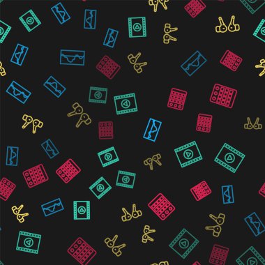 Hat çizgisi Müzik Dalga Dengeleyicisi, Çevrimiçi oyun videosu, Hava kulaklıkları ve Davul Makinesi 'ni kusursuz desenlere ayarlayın. Vektör