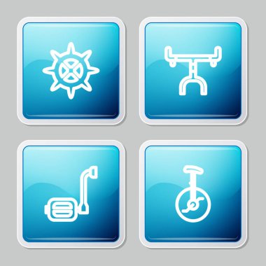 Bisiklet sürme kolu, gidon, pedal ve tek tekerlekli bisiklet ikonu ayarlayın. Vektör