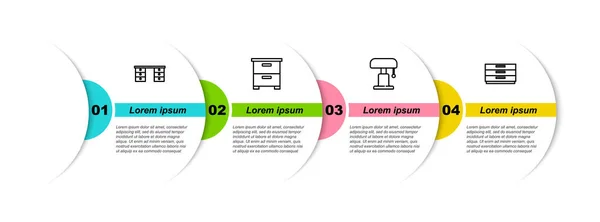 Linea Set Scrivania Ufficio Comodino Mobili Lampada Tavolo Cassettiera Modello — Vettoriale Stock