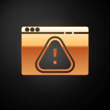 Siyah zemin üzerinde ünlem işareti simgesi olan Altın Tarayıcı. Uyarı mesajı akıllı telefon uyarısı. Vektör İllüstrasyonu.
