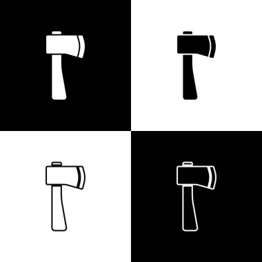 Tahta balta simgesini siyah beyaz arkaplanda izole et. Oduncu baltası. Vektör İllüstrasyonu.