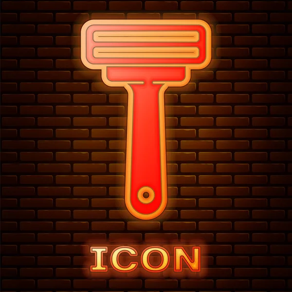 Glowing Neon Shaving Razor Icon Isolated Brick Wall Background Vector — Stock Vector
