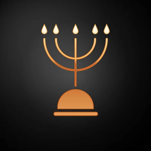 Icono Oro Hanukkah Menorah Aislado Sobre Fondo Negro Hanukkah Símbolo — Vector de stock