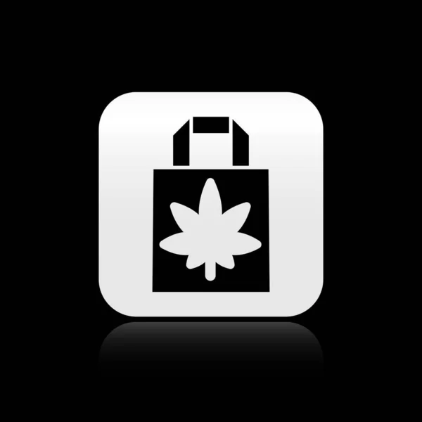 Black Shopping Bolsa Papel Marihuana Medicinal Icono Hoja Cannabis Aislado — Vector de stock