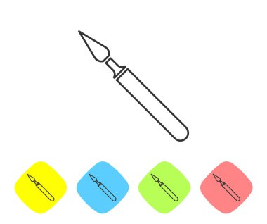 Gri çizgi tıbbi cerrahi neşter araç simgesi beyaz arka planda izole edildi. Tıbbi alet. Renkli eşkenar dörtgen düğmelerine simgeleri yerleştir. Vektör İllüstrasyonu.