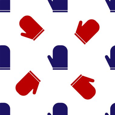 Mavi ve kırmızı fırın ikonu beyaz arka planda izole edilmiş pürüzsüz desen. Mutfak tutacağı işareti. Yemek eldiveni. Vektör İllüstrasyonu.