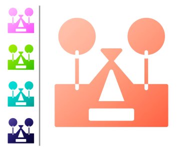 Beyaz arka planda izole edilmiş mercan turist çadırı simgesi. Kamp sembolü. Renk simgelerini ayarla. Vektör.