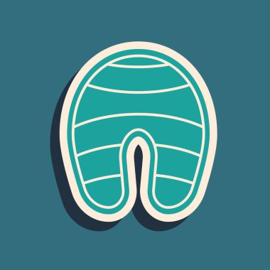 Yeşil balık biftek ikonu yeşil arka planda izole edilmiş. Uzun gölge tarzı. Vektör..