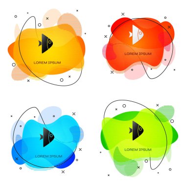 Siyah balık simgesi beyaz arkaplanda izole edildi. Sıvı şekilli soyut pankart. Vektör..