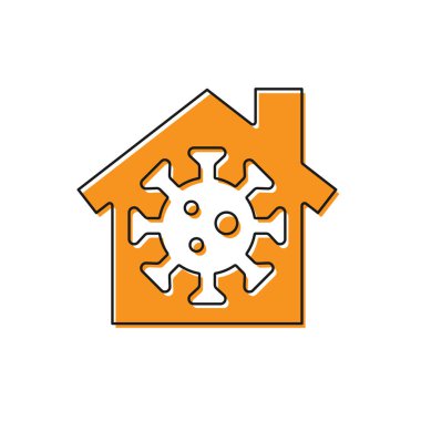 Turuncu Beyaz arka planda izole edilmiş evde kal simgesi. Corona virüsü 2019-nCoV. Vektör..