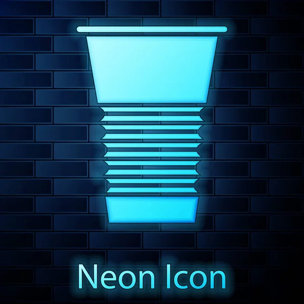 Gloeiend Neon Papier Glas Pictogram Geïsoleerd Baksteen Muur Achtergrond Natronglas — Stockvector