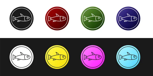 Set Served Fish Plate Icon Isolated Black White Background Vector — Stock Vector
