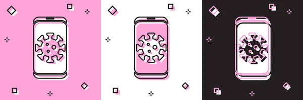 Set Virus Statistics Mobile Icon Isolated Pink White Black Background — Stock Vector