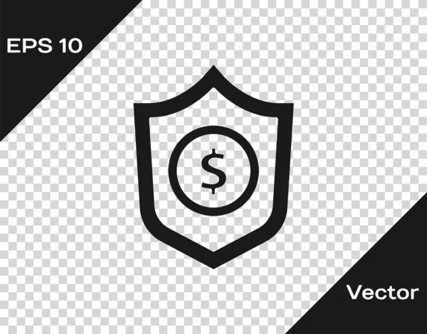 Escudo Negro Con Símbolo Dólar Icono Aislado Sobre Fondo Transparente — Vector de stock