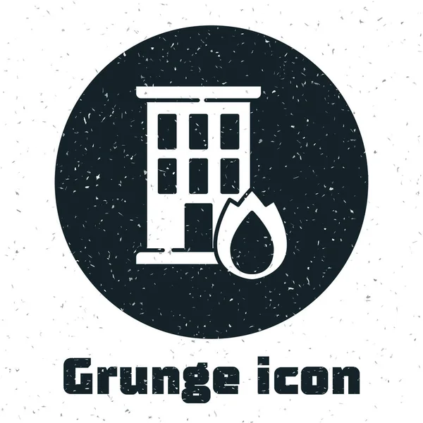 Grunge Fogo Ícone Casa Chamas Isolado Fundo Branco Conceito Seguro — Vetor de Stock