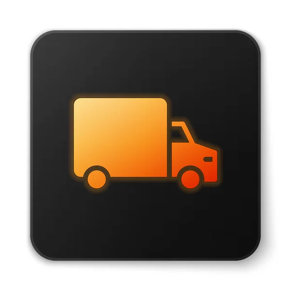 Oranje Gloeiende Neon Levering Vrachtwagen Voertuig Pictogram Geïsoleerd Witte Achtergrond — Stockvector