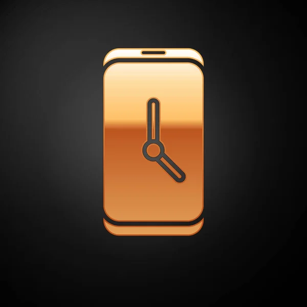 Gold Alarm Klok App Smartphone Interface Pictogram Geïsoleerd Zwarte Achtergrond — Stockvector