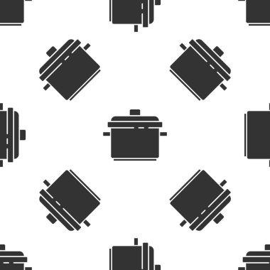 Gri tencere ikonu beyaz arka planda izole edilmiş pürüzsüz desen. Haşlama ya da güveç besin sembolü. Vektör.