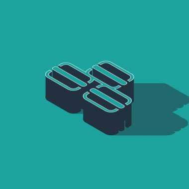 Isometric Macaron kurabiye ikonu yeşil arka planda izole edildi. Makarna tatlı fırın. Vektör.