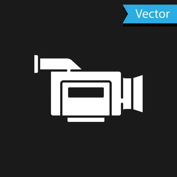 Icono Cámara Cine Blanco Aislado Sobre Fondo Negro Videocámara Signo — Vector de stock