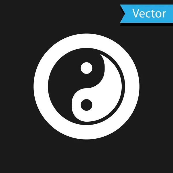 White Yin Yang Symbol Harmonie Vyvážení Ikony Izolované Černém Pozadí — Stockový vektor