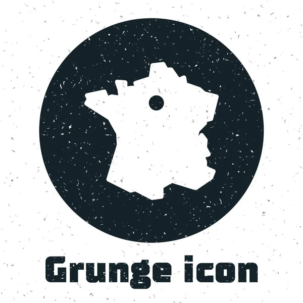 Grunge Kaart Van Frankrijk Icoon Geïsoleerd Witte Achtergrond Monochrome Vintage — Stockvector
