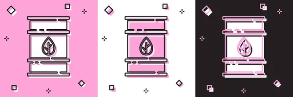 Conjunto Icono Barril Combustible Bio Aislado Rosa Blanco Fondo Negro — Vector de stock