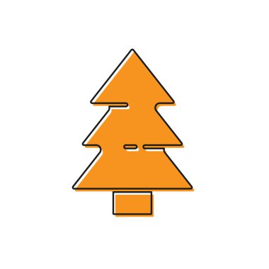 Beyaz arka planda izole edilmiş turuncu Noel ağacı simgesi. Mutlu Noeller ve mutlu yıllar. Vektör.