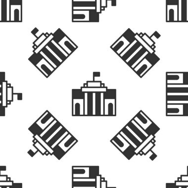 Grey Prado müzesi ikonu beyaz arka planda kusursuz desen izole etti. Madrid, İspanya. Vektör.