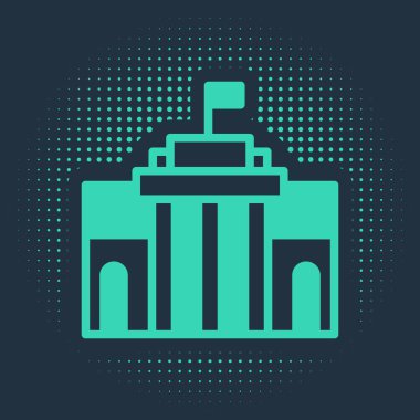 Yeşil Prado müzesi ikonu mavi arka planda izole edildi. Madrid, İspanya. Soyut çember rastgele noktalar. Vektör.