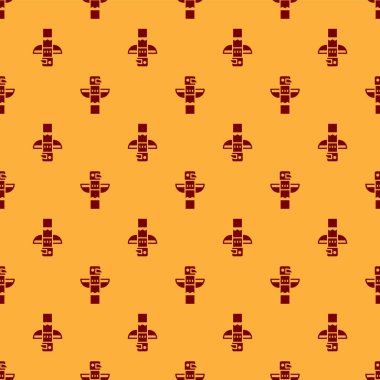 Kırmızı Kanadalı totem direği simgesi kahverengi arka planda izole edilmiş. Vektör.