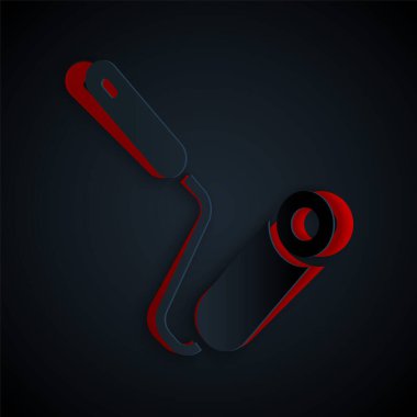 Kağıt kesiği boya fırçası simgesi siyah arkaplanda izole edildi. Kağıt sanatı tarzı. Vektör.