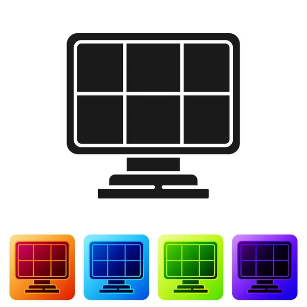 Zwarte Zonne Energie Paneel Pictogram Geïsoleerd Witte Achtergrond Stel Pictogrammen — Stockvector