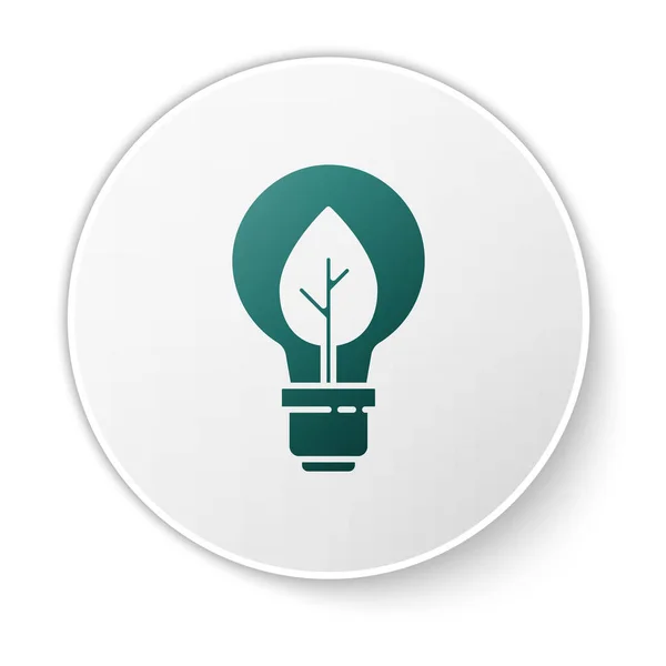 Grüne Glühbirne Mit Blattsymbol Auf Weißem Hintergrund Ökoenergiekonzept Alternatives Energiekonzept — Stockvektor