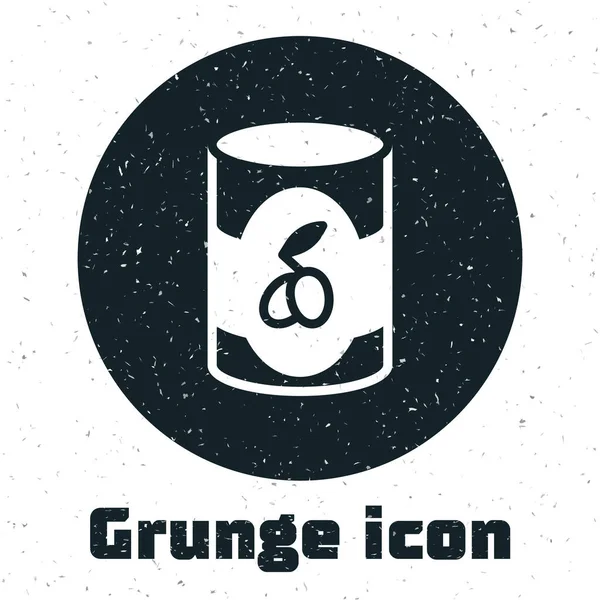 Aceitunas Grunge Lata Icono Aislado Sobre Fondo Blanco Concepto Comida — Vector de stock