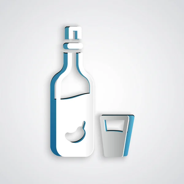 Vodka Papel Cortado Con Pimienta Icono Vidrio Aislado Sobre Fondo — Vector de stock