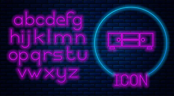 Gloeiende Neon Ladekast Pictogram Geïsoleerd Baksteen Muur Achtergrond Neon Licht — Stockvector