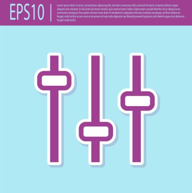 Retro mor müzik eşitleyici simgesi turkuaz arka planda izole edildi. Ses dalgası. Ses dijital dengeleyici teknolojisi, konsol paneli, nabız müzikali. Vektör.