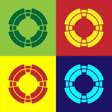 Pop Art Business yaşam şamandırası simgesi renk arkaplanda izole edildi. Kurtarma, kriz, destek, ekip, ortaklık, iflas, iş konsepti. Vektör.