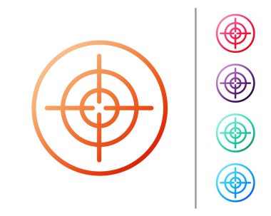 Kırmızı çizgi hedef spor simgesi beyaz arkaplanda izole edildi. Atış mesafesi ya da atış mesafesi için sayıları olan temiz bir hedef. Renk simgelerini ayarla. Vektör.