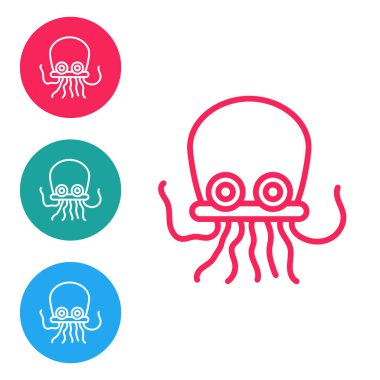 Kırmızı çizgi Ahtapot simgesi beyaz arkaplanda izole edildi. Simgeleri daire düğmelerine ayır. Vektör..