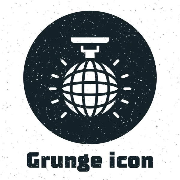 Ícone Bola Grunge Disco Isolado Fundo Branco Desenho Vintage Monocromático — Vetor de Stock