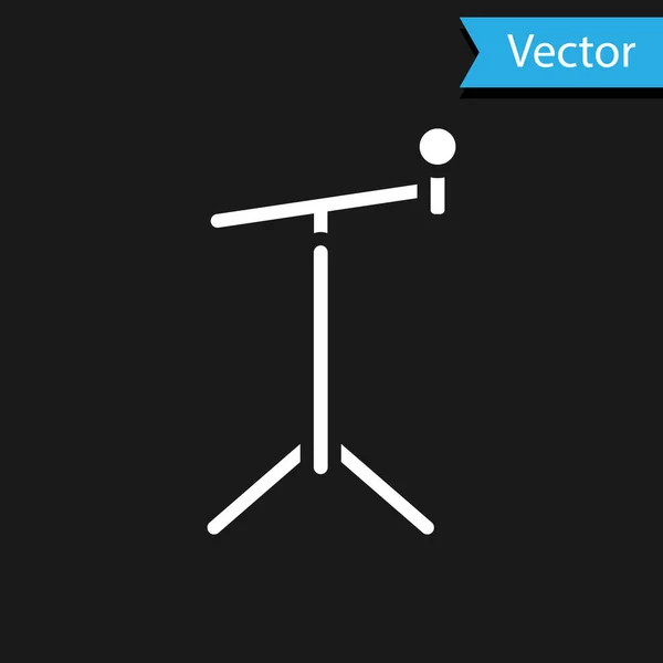 Micrófono Blanco Con Icono Soporte Aislado Sobre Fondo Negro Vector — Vector de stock