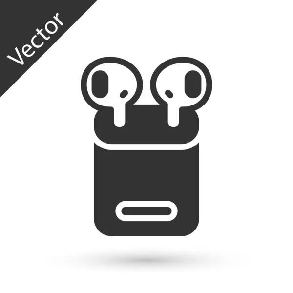 Auriculares Grey Air Caja Icono Aislado Sobre Fondo Blanco Soporte — Vector de stock