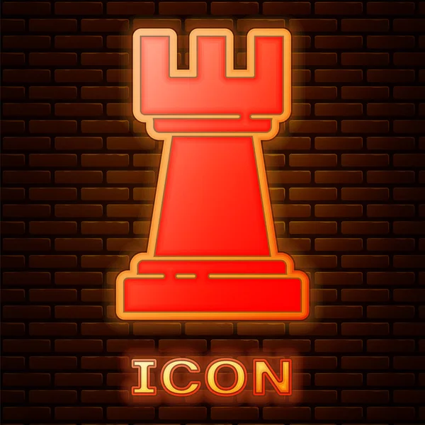 Glowing Neon Chess Icon Isolated Brick Wall Background Business Strategy — Stock Vector