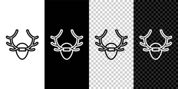 Set Line Deer Antlers Shield Icon Isolated Black White Background — Stock Vector