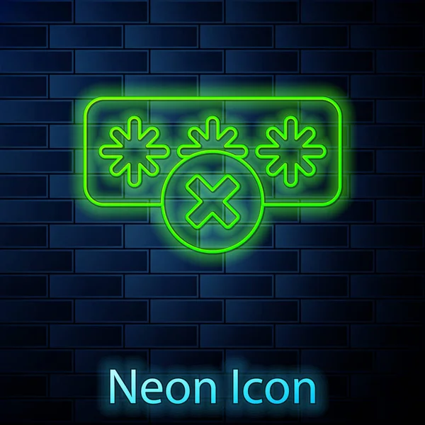 Gloeiende Neon Lijn Wachtwoord Bescherming Veiligheid Pictogram Geïsoleerd Baksteen Muur — Stockvector