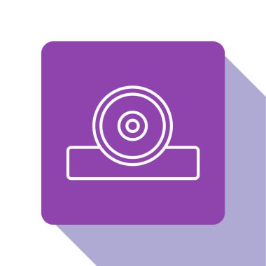 White line Otolaryngological head reflector icon isolated on white background. Equipment for inspection the patients ear, throat and nose. Purple square button. Vector.