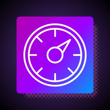 Siyah zemin üzerinde 5G simgesi olan beyaz çizgi dijital hız ölçer kavramı. Küresel ağ yüksek hızlı bağlantı veri oranı teknolojisi. Kare renk düğmesi. Vektör.